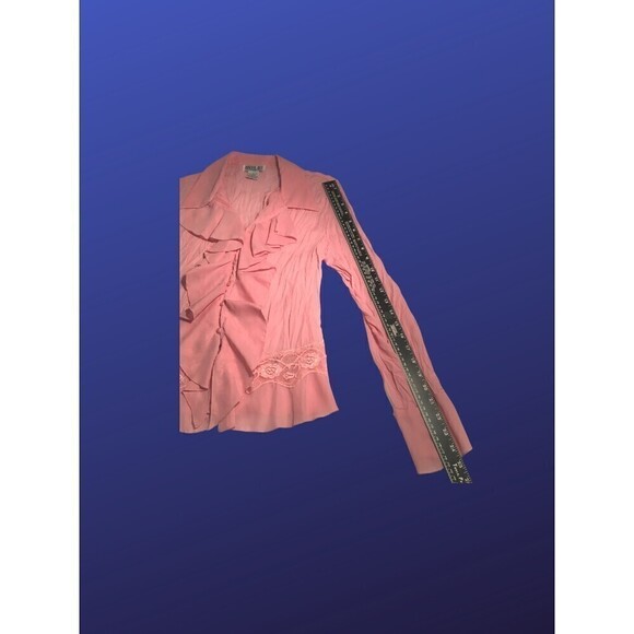 ROBBIE BEE Semi-sheer/Lace-Trim/Ruffled REGENCY Blouse, PINK, Size Large, NWOT - Picture 5 of 8